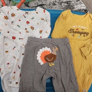 Thanksgiving Baby Outfit Set - Mustard & Striped Turkey